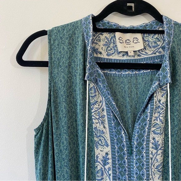 Sea NY Sabine Silk Crepe Printed Midi Dress Block Print Tassel Size 2 - Picture 4 of 6